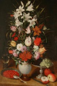 Regard sur...Vase de fleurs, avec coupe de fruits et verre d'eau. Publié le 30/05/12. Lille